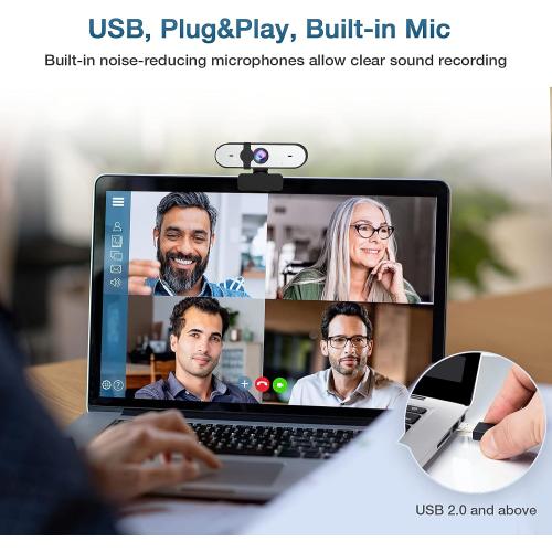 2K Webcam, Full HD Webcam for PC, Web Camera with Microphone, Tripod, Auto-Focus, Privacy Cover, USB, for Live Streaming & Video Conferencing