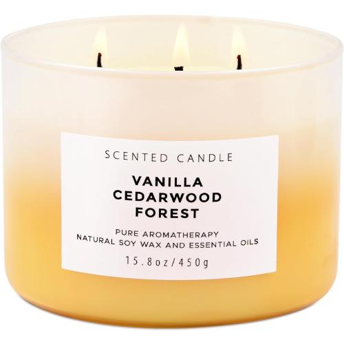 15.8oz Vanilla Cedarwood Forest 3-Wick Scented Soy Candle | 15.8 oz | Large Forest Aromatherapy Candle for Home Fragrance | Stress Relief & Relaxation | Fall Candle Gift