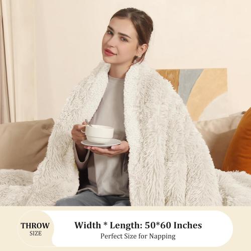 Electric Blanket Heated Throw, Super Cozy Luxury Faux Fur & Thick Sherpa Electric Throw Blanket with 5 Heating Levels & 4 Hours Auto Off, Fast Heating & ETL & FCC Certification, 50 x 60,Cream