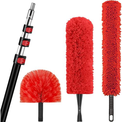 30 Foot High Reach Dusting Kit with 6-24 Foot Extension Pole // High Ceiling and Cobweb Duster with Telescopic Pole // Microfiber and Outdoor & Indoor Extendable Duster Cleaning Kit