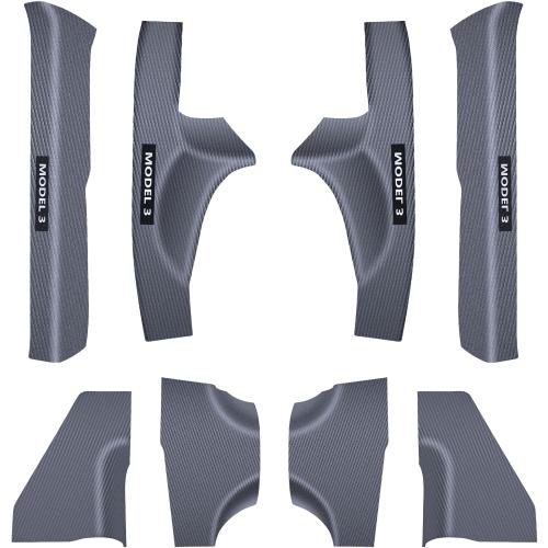 8pcs 2025 8PCS Tesla Door Sill Protector for Model 3 2024 2025 Highland, Carbon Fiber Door Sill Scuff Plate Edge Guard, Front and Rear Door Entry Guard Scuff Plate Carpet Front Rear Sill
