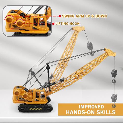 Metal ABS Crane Toy, Diecast Construction Vehicles Crane Model Car with Manual Lifting Button, Truck Building Toys for Kids Boys Ages 3-7, 8-12 Christmas and Birthday Gifts