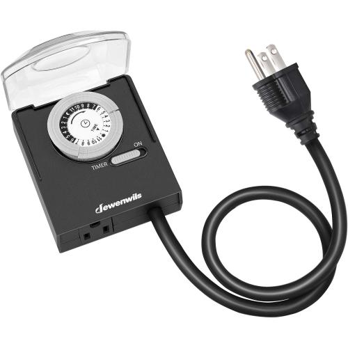 DEWENWILS 24-Hour Mechanical Light Timer with 2ft Long Cord, Waterproof Electrical Timer with Grounded Outlet, Plug in Timer Switch for Christmas Lights, 15A, 1/2 HP, UL Listed