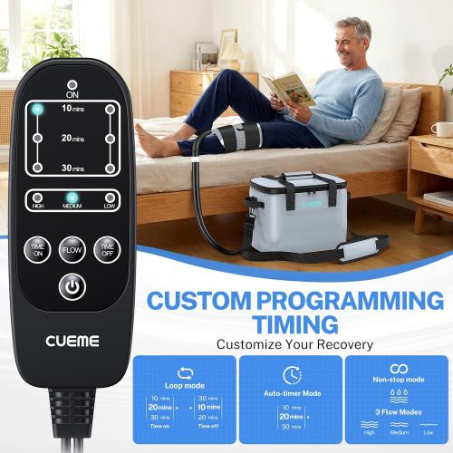 CUEME Ice Machine for Knee After Surgery, Programmable Timer Cold Therapy Machine, Knee Replacement Recovery System, Cryotherapy Pain Relief Pad for Shoulder, Hip, Ankle & Foot