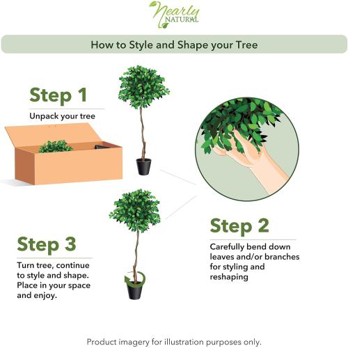 Nearly Natural 4ft Triple Trunk Artificial Ficus Tree with Natural Wood Trunks, Fake Tree for Indoor Home Décor, Faux Ficus Tree with Black Nursery Pot