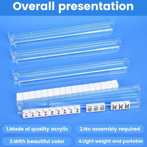 4PCS Mahjong Racks with Pushers,Clear Acrylic American Majiang Tile Racks,Imports Modern Mahjong Racks with Built-in Pushers