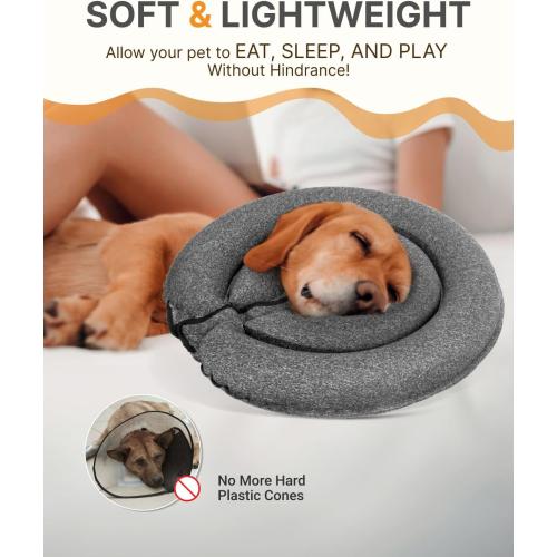 MIDOG Dog Cone Collar for Large Medium Dogs, Soft Inflatable Dog Cone Alternative After Surgery, Adjustable Protective Recovery Cone - Patented Alternative E Collar Does Not Block Vision (Gray,XS)
