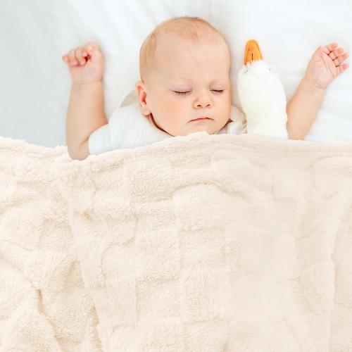 Plush Soft with Square Checkered Baby Blanket,Fleece Infant Toddler Blankets for Girls Boys,Warm Lightweight Breathable Newborn Receiving Blankets for Crib Stroller 30×39(Beige,Square)