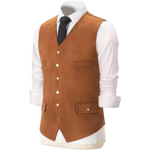 Size/m color brown Men's Suede Leather Vest Retro Western Cowboy Waistcoat Casual Slim Fit Sleeveless Jacket