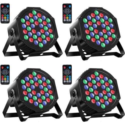 4 Pack Black MOSFiATA Par Lights 4 Pack, RGB 36 LED Stage Light Sound Activated DMX Control, 7 Modes Uplighting with Remote Control Stage Lighting, DJ Party Light for Club KTV Disco Party（4 Pack）