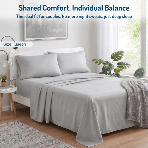 Degrees of Comfort Coolmax® Cooling Bed Sheets Queen Size for Hot Sleepers, Moisture Wicking Sheet Set for Night Sweats, Deep Pocket, Ultra Soft, Cozy for Summer, Light Grey 4 Pieces
