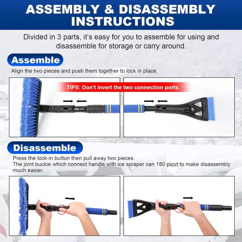 34 Extendable Ice Scrapers for Car Windshield 2-in-1 Snow Brush for Car Snow Scraper for Car Snow Scraper and Drush with Ergonomic Foam Grip for Cars, Trucks, SUVs with 360° Pivoting Brush Head Blue