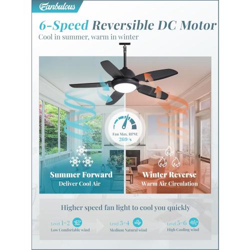 42 Inch Waterproof Outdoor Ceiling Fan with Lights and Remote,IP65 Hanging Gazebo Fan with 3CCT 6-Speed DC Motor,Black Wet Rated Plug in Ceiling Fan with Cord for Patios Porch Pergola