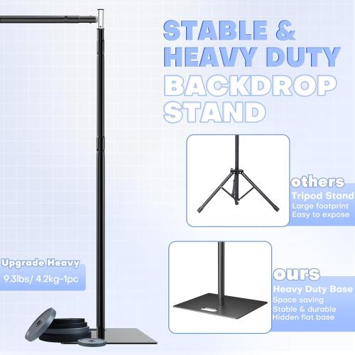 10x10 ft Pipe and Drape Backdrop Stand Kit Heavy Duty Backdrop Stand Adjustable Photo Background with Metal Base for Parties Wedding Video Studio Birthday Background Stand