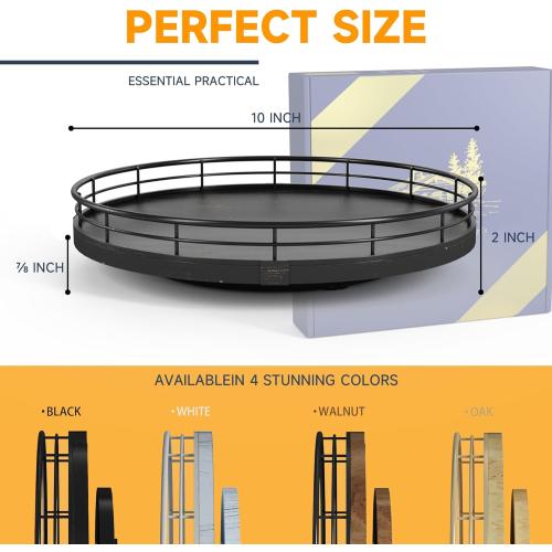 10 Oak Bathroom Vanity Tray Turntable for Perfume Candle, Round Wooden Decorative Tray for Kitchen Sink Countertop Organizer, Bathroom Counter Organizer for Skincare Makeup, Farmhouse Black Gold