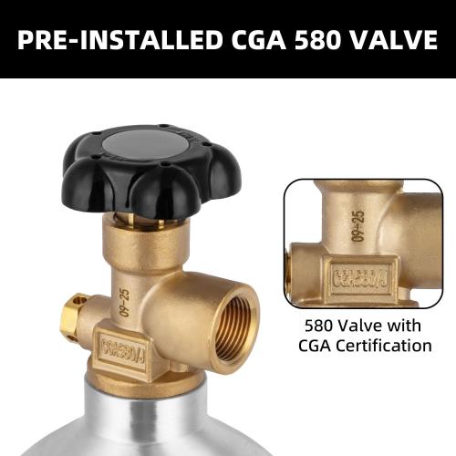 15 Cu.Ft DOT Nitrogen Cylinder, Aluminum Alloy, CGA-580 Valve | High-Strength Aluminum Alloy 6061-T6, Safety Certified with DOT, Brushed Surface with Production Fresh Date (Ships Empty)