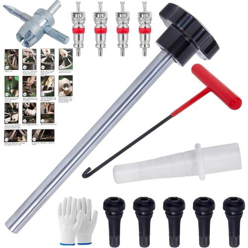 Quick Change Tire Valve Tool Kit,Tire Valve Stem Core Quickly Replacement Tool Kit,Perfect Tool for Replacing Leaky Valves in Cars,ATVs,Trucks,Motorcycles, etc.with 5 TR413 Valve,4-Way Valve Tool