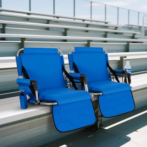 GREEN PARTY Stadium Seat for Bleachers Portable Outdoor Floor Folding Stadium Chair with Armrest, Back Support, Cup Holder, Mesh Bag and Hide Hooks