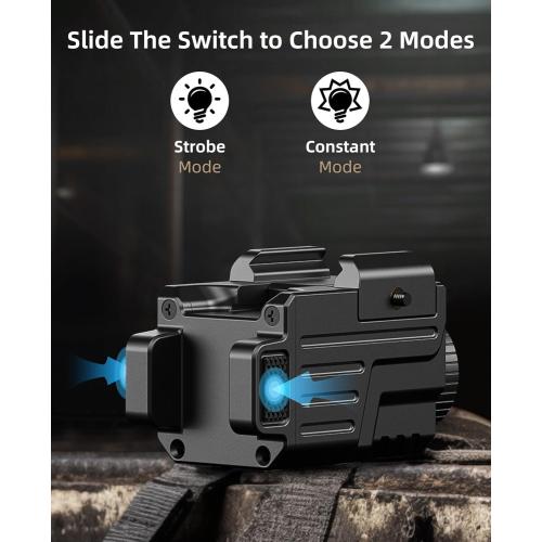 EZshoot 800 Lumens Pistol Flashlight Compatible with Picatinny and GL Rails, Compact Pistol Light with Slide Rail, Rechargeable Gun Light with Strobe Mode for Home Defense and Hunting