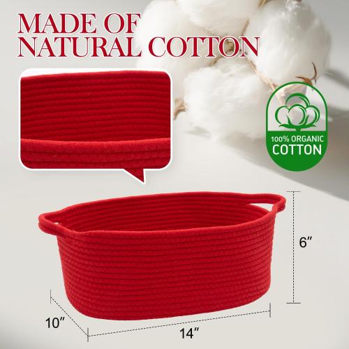 Woven Basket with Gift Bags and Ribbons, 14X 10 X 6 Storage Basket Red | Gift Storage Organizer Basket Bin Shelf Shelves Cotton Rope Basket for Nursery, Pet Toys