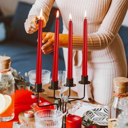 14 Pack Tall Red Taper Candles - 10 Inch Red Dripless, Unscented Dinner Candle - Paraffin Wax with Cotton Wicks - 8 Hour Burn Time.