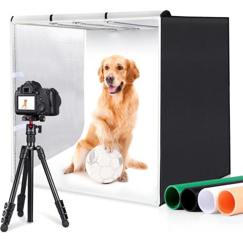 PULUZ 32x32 Light Box Photography, Large Photo Light Box with 3 Stepless Dimming Light Panel, 234 LED Beads, Professional Photo Booth Shooting Tent Kit with 4 Color Backdrops for Product Photography