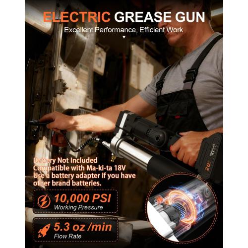 Clatoon Electric Grease Gun Compatible with Ma-ki-ta18V Batterry(Only Tool)