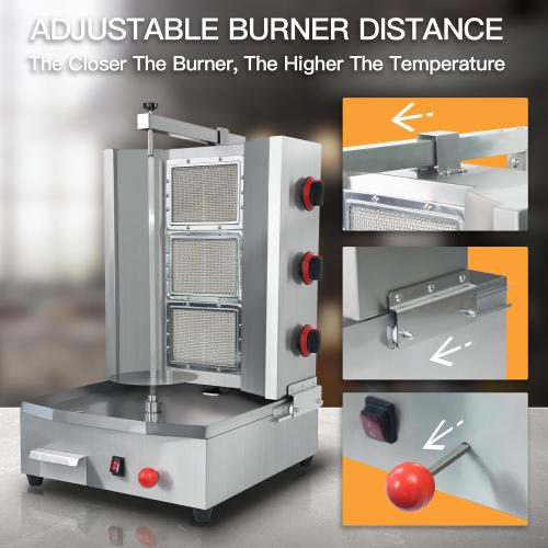 3 Burners Shawarma Grill Machine Commercial Vertical Rotisserie Grill Gyro Meat Doner Kebab Machine for Kitchen Restaurant
