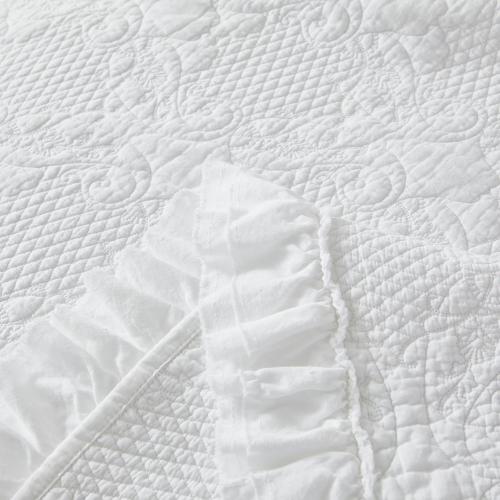Brandream White Quilt Set King Size Cotton Farmhouse Paisley Matelasse Coverlet Set Ruffle Bedspread