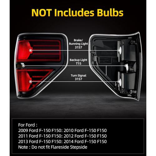 OKLPF Rear Brake Tail Light Compatible With 2009 2010 2011 2012 2013 2014 Ford F150 F-150,Replace Red Taillight Assembly Red Smoked Tail light,Included A Luxurious Box,Driver and Passenger Side