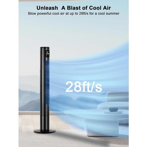 46 Tower Fan With Remote, 28ft/s Fan for Bedroom with 24 H Timer, 120° Oscillating Fan with 3 Speeds, 3 Modes, Portable Standing Bladeless Fans that Blow Cold Air for Room Home Office