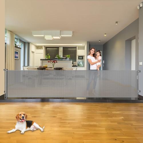 110 Inch Retractable Baby Gates Extra Wide Baby Gate for Large Openings Indoor Outdoor Retractable Dog Gate for Stairs Extra Long Dog Gate Large Retractable Pet Gate Child Gates for Doorways