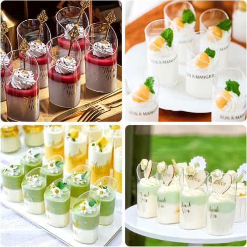 mwellewm 50 Packs Mini Dessert Cups with Spoons, Clear Plastic Dessert Parfait Cups for Parties, Dessert Shooters Fruit Ice Cream Pudding Appetizer Cups