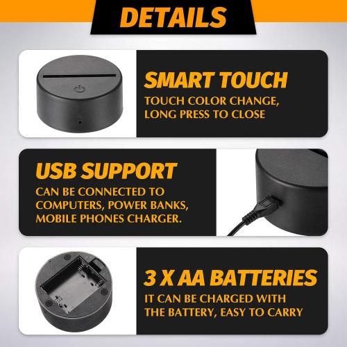 6 Pieces 3D Night LED Light Lamp Base 16 Colors LED Display Base with Remote Control and USB Cable, Christmas Light Lamp Display Acrylic for Restaurant Shop(Small,Black)