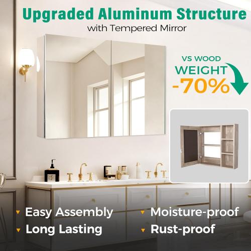 Medicine Cabinet Mirror,Bathroom Mirror with Storage 20 x 26 in | Bathroom Medicine Cabinet With Mirror And Adjustable Shelves, Aluminum Recessed or Wall Mounted Medicine Cabinets