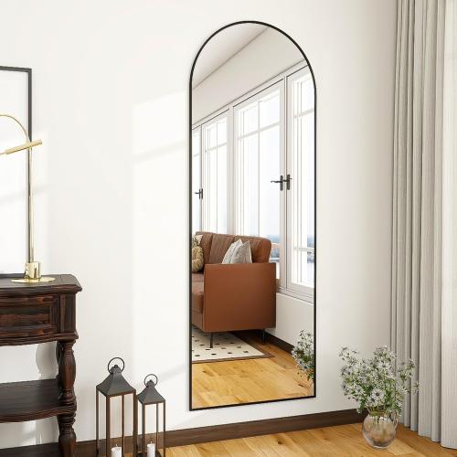 OGCAU Floor Full Length Mirror, 56x20 Arched Full Body Mirror, Black | Aluminum Alloy Frame, Floor, Standing, Hanging, Leaning, Wall Mounted, Suitable for Bedroom, Living Room, Entryway, Cloakroom‼️a tear on the styrofoam holder‼️