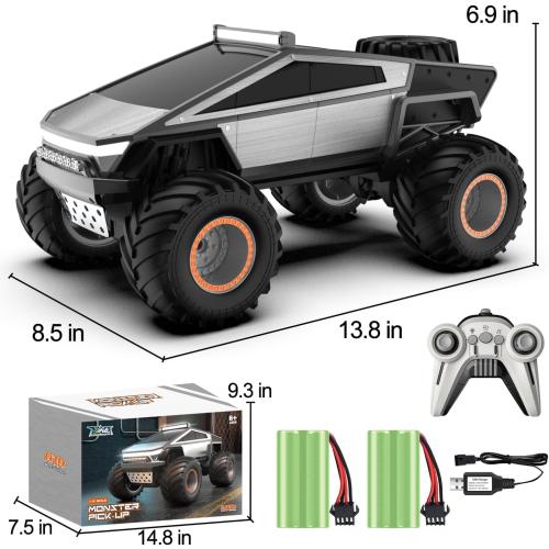 Remote Control Pickup Truck Toy Car, 1:12 Scale Monster Truck Toys with Alloy Shell Lights and Sounds, 4WD All Terrain Off-Road RC Car Boy Kids Toys for Ages 6 , Christmas Birthday Gift