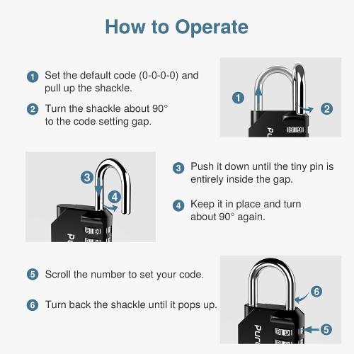 Puroma 2 Pack Combination Lock Locker 4 Digits Combo Padlock Gym Black