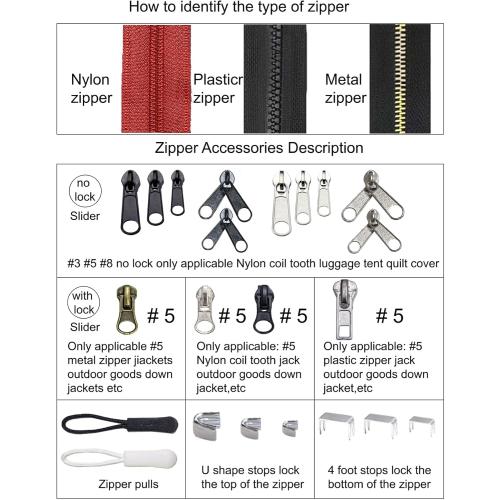 254 Pcs Zipper Repair Kit with Case Include Zipper Replacement and Pull, Universal Zippers Replacement kit for Cloting, Jackets, Coat, Boot, Backpack, Purse and Outdoor Gear