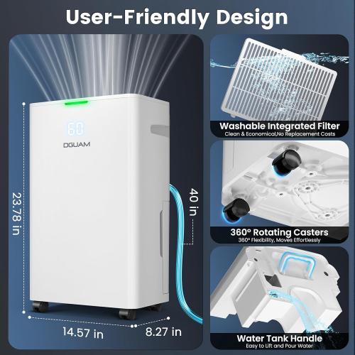 4500 Sq. Ft Dehumidifier, Max 80 Pint/Day Dehumidifier for Basement & Home, Compressor Dehumidifier with Drain Hose, Smart Humidity Control, Energy Efficient & Quiet for Bedroom, Large Rooms