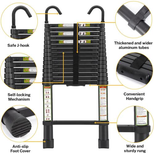 Telescopic Ladder, 20.34FT RIKADE Aluminum Telescoping Ladder with Stable Hook and Non-Slip Feet, Portable Extension Ladder for Household and Outdoor Working 330lb Capacity