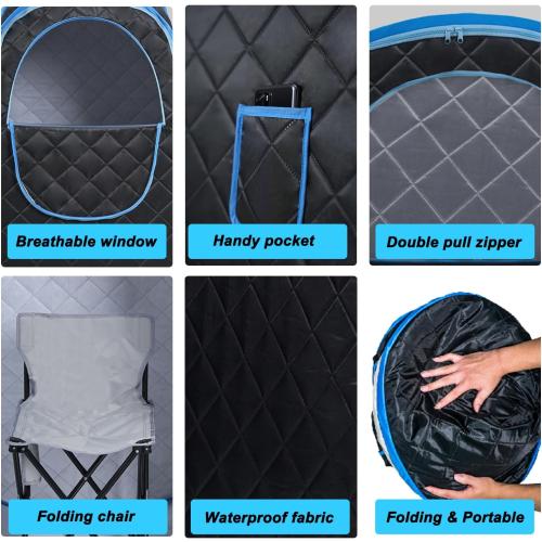 Foldable Portable Steam Sauna, Personal Sauna Tent for Home SPA with 1000w 2.2L Steamer, Folding Chair, Remote Control, Black