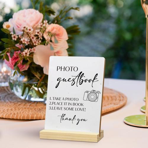 Guest Book Wedding Reception Desk Decor, Photo Guest Book Sign Wood Plaque, Wedding GuestBook Sign, WeddingSign Wooden Plaque with Wood Stand for WeddingTable Reception Decor, 5x7 inch
