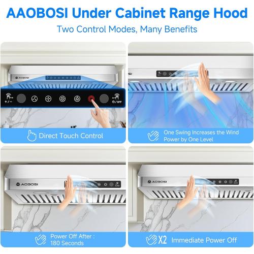 AAOBOSI 30 Inch Under Cabinet Range Hood, 800 CFM Stainless Steel Kitchen Vent Hood with Gesture Sensing, Touch Control, 3-Speed Exhaust Fan, LED Lights, Ducted Range Hood‼️light dirt and good condition‼️
