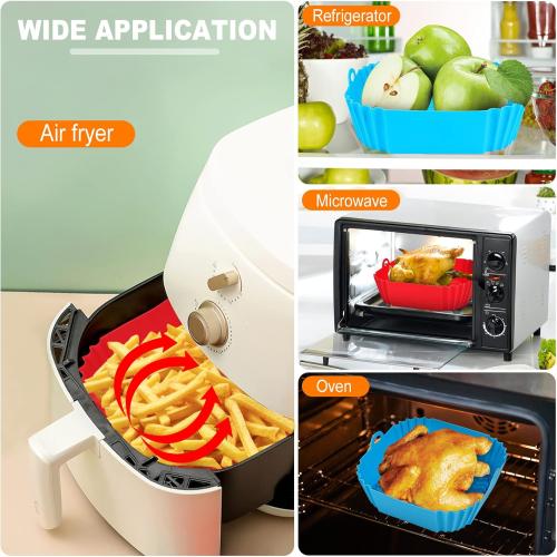 2 PCS Square Silicone Air Fryer Liners - 8 Inch Reusable Air Fryer Pot - Air Fryer Accessories - Air Fryer Inserts for 4 to 7 QT Oven Microwave Accessories (Red   Blue)