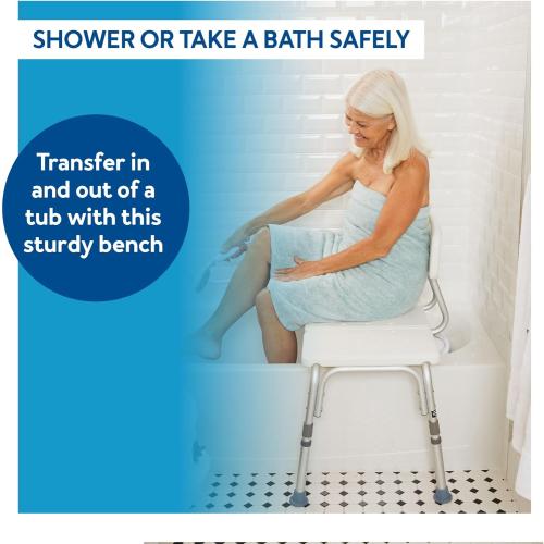 Carex Shower Bench and Shower Chair For Elderly and Disabled with Height Adjustable Legs, Tub Bench Converts to Right or Left Hand Entry, Shower Chair For Bathtub