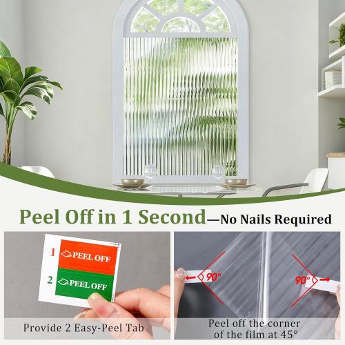 Beautyhero Reeded Glass Window Film, 3D Fluted Glass Window Privacy Film with Tools Kit, Non-Adhesive Static Cling Decorative Coverings for Home Bathroom Shower Door, Cabinet & Rental, 23.6 x 78.7''