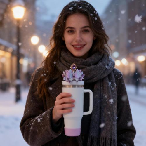 3 PCS Cup Accessories Set for Stanley 30&40oz Tumbler with Handle，Cute Bow Straw Decorate and 10mm Straw Topper、Glitter Silicone Boot，Cute Tumbler Accessories，Gift for Women & Girls(Gradient Purple)