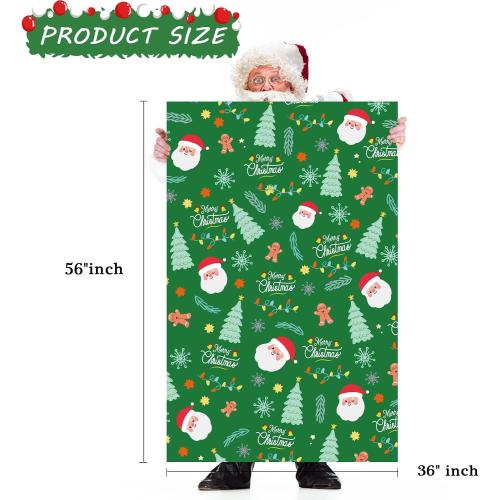 2 Pack Jumbo Christmas Gift Bag with Tag & Tie, 56 X 36 Oversized Christmas Plastic Wrapping Bags, Giant gift Bags for Huge Present Decoration, Holiday Bags for Large Gifts, Toys, Goodie Supplies