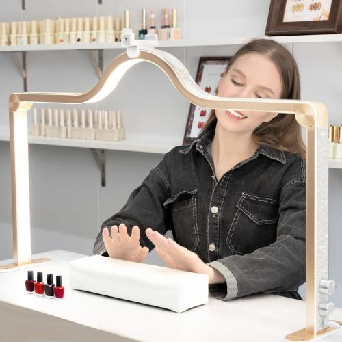 KEDAO Nail Light for Desk Half Moon Light for Nail Desk 34Inch Foldable LED Table Lamp Manicure for Table Adjustable Dimmable Half Moon Lamp for Lash Beauty Tattoos Crafts Gold